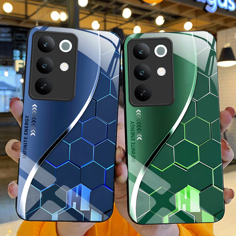 Gradient Color Case - Hard Tempered Glass Case For Realme