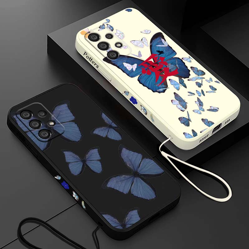 Silicone Liquid Case - Blue butterfly fashion For Samsung Galaxy