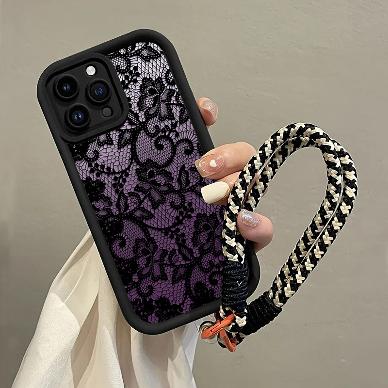 Phone Cases With Loop - Black Purple Lace Hang Strap Phone
