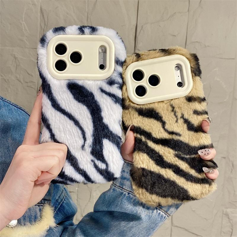 Phone Cases Iphone 15 - Luxury Zebra Pattern Fluffy Plush Phone