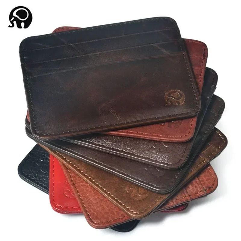 Slim Card Slot Case - New Thin Genuine Leather Mini Wallet