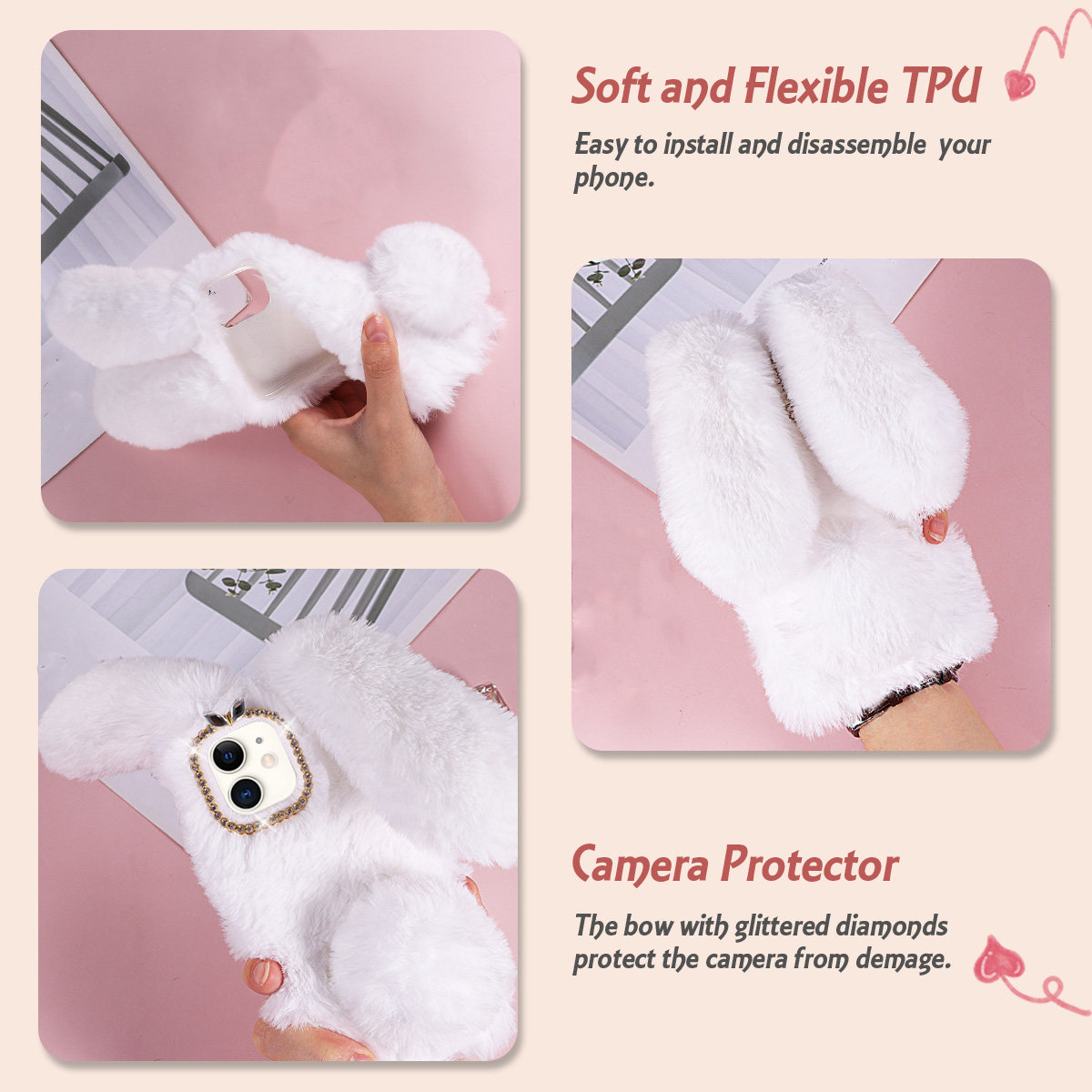 Phone Cases Designer - White 6.1 Inch Adorable Rabbit Design