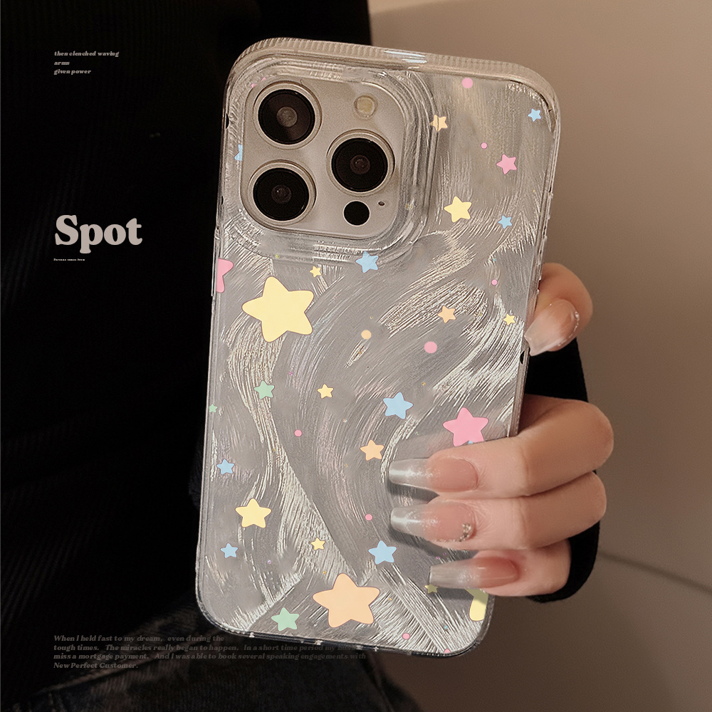 Phone Cases Hard - Colorful Macaron Stars Feather Yarn Phone