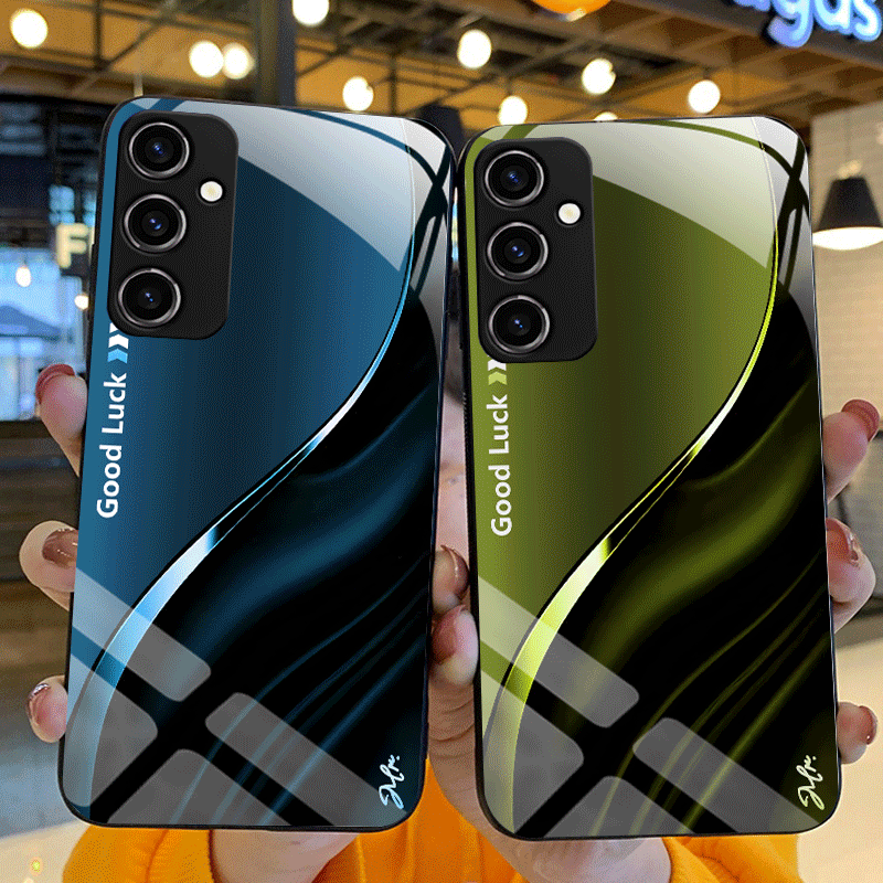 Gradient Color Case - Hard Tempered Glass Case For Realme
